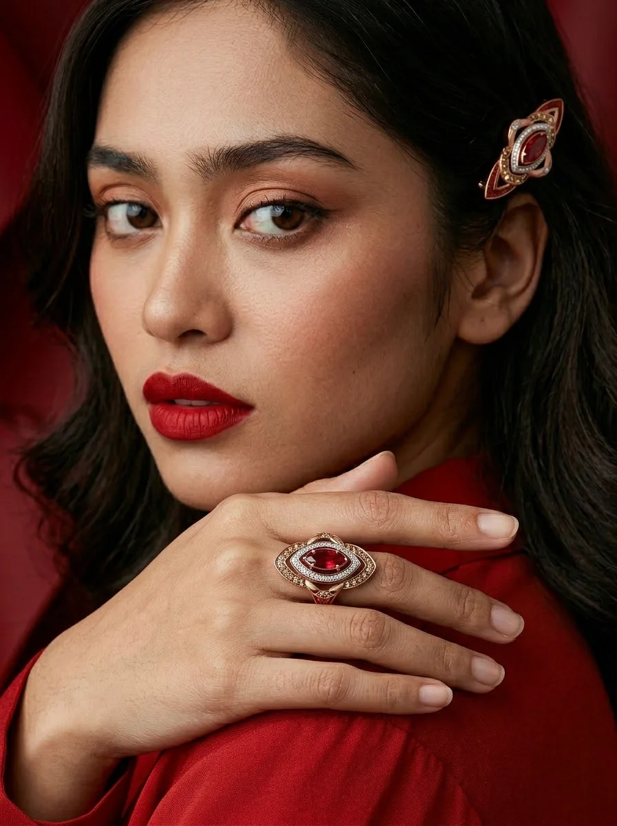 Кольцо "Фернан" с рубином и конъячными бриллиантами